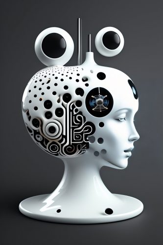 cabeça de humano com engrenagens estilo futurista